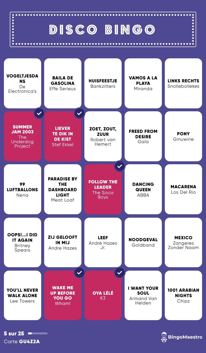 Carte de bingo numérique sur un téléphone