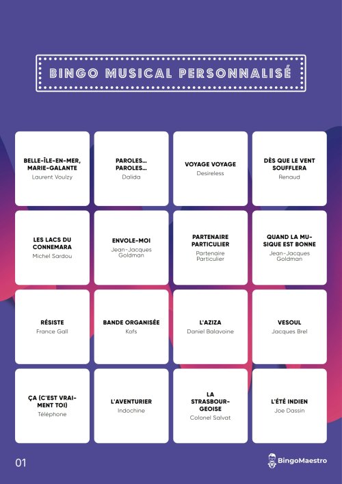Bingo Musical Personnalisé