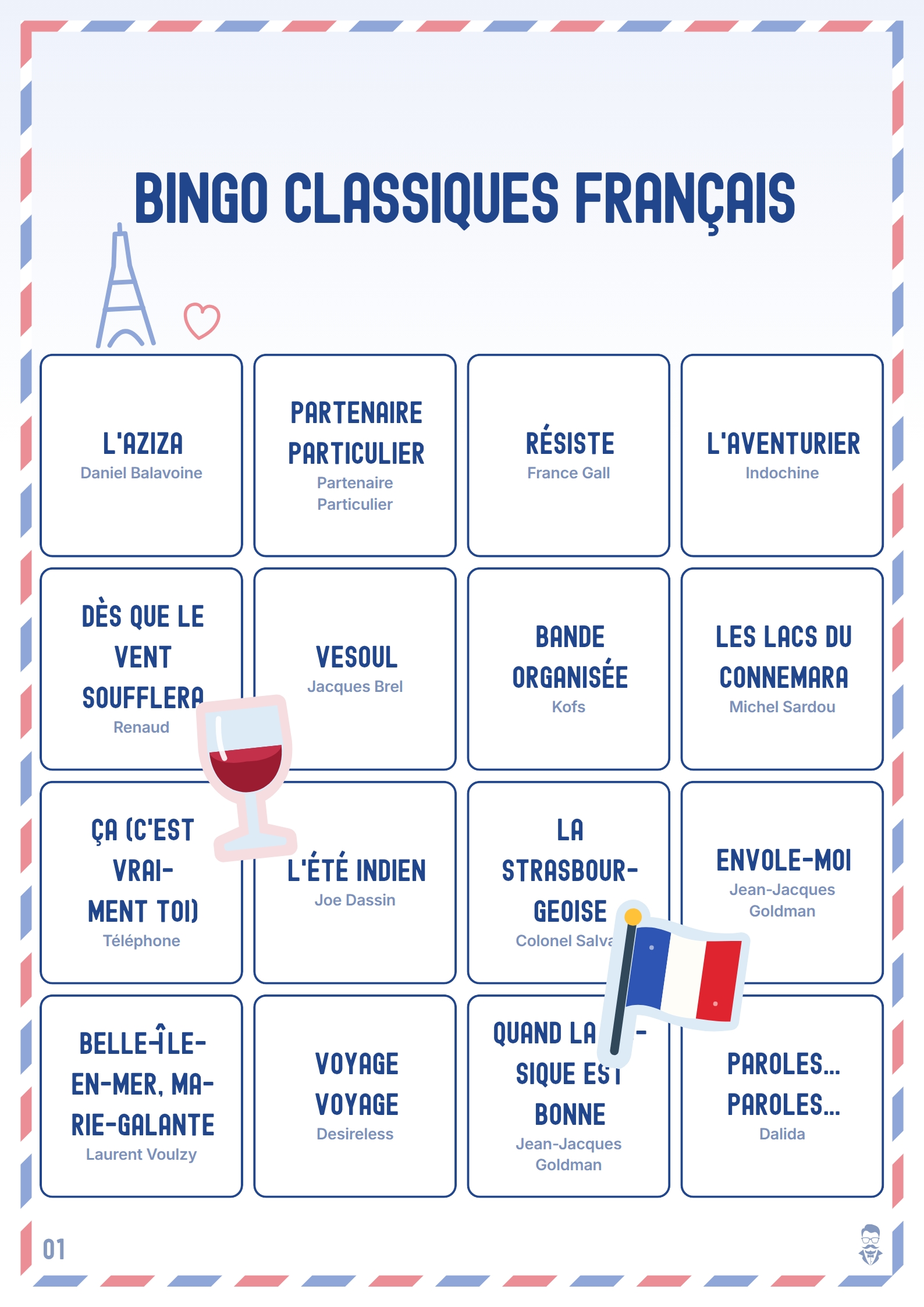 Carte de bingo de Bingo Classiques Français