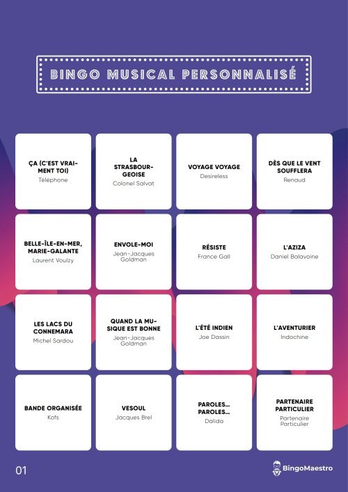 Bingo Musical Personnalisé